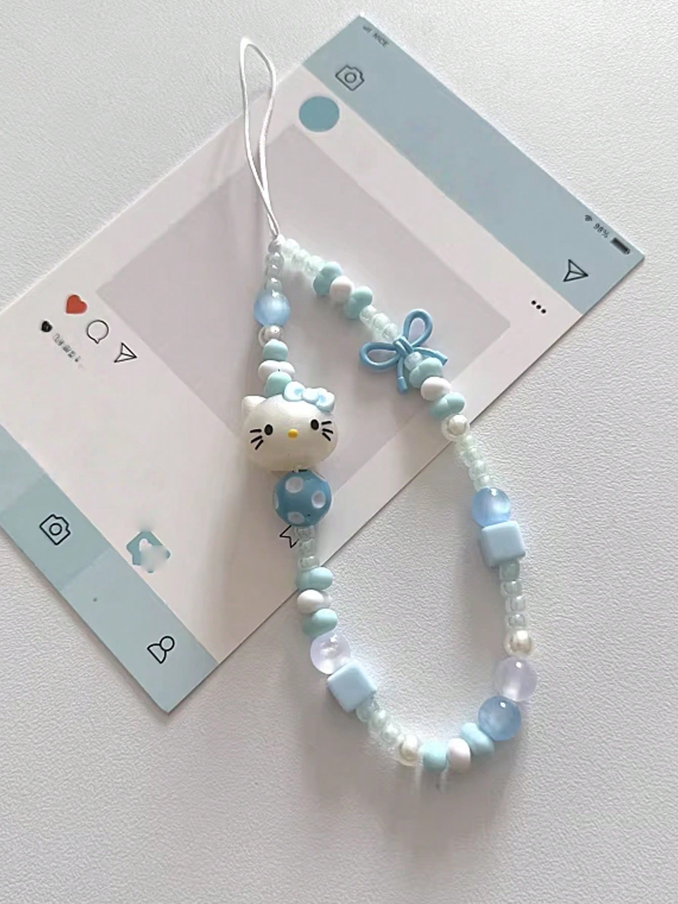 SANRIO 1pc INS Style 3D Pink Hello Kitty Beaded Phone Charm, Handmade Bow Keychain, Creative DIY CCD Camera Crystal Style Lanyard, Anti-Lost Accessory