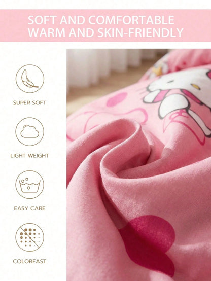 Sanrio 3-Piece Duvet Cover Set Bedding Hello Kitty (1 Duvet Cover + 2 Pillowcases, No Fill) Bed Sheet Set Cute Cartoon Full Size Soft Comfortable Suitable For Dorm Students, Home Bedroom Bedding, Gues
