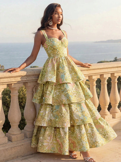 Savoree Elegant Rhinestone Bustier Tiered Dress, Sexy Outfit For Women, Summer, Beach, Festival, Holiday