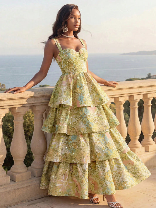 Savoree Elegant Rhinestone Bustier Tiered Dress, Sexy Outfit For Women, Summer, Beach, Festival, Holiday