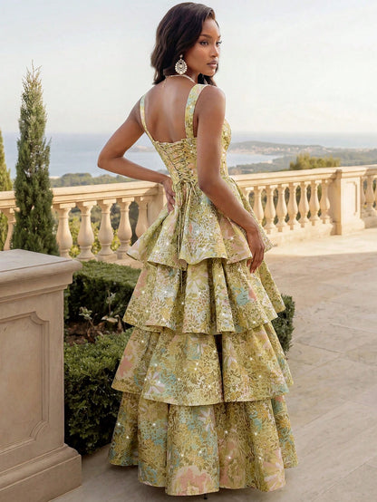 Savoree Elegant Rhinestone Bustier Tiered Dress, Sexy Outfit For Women, Summer, Beach, Festival, Holiday