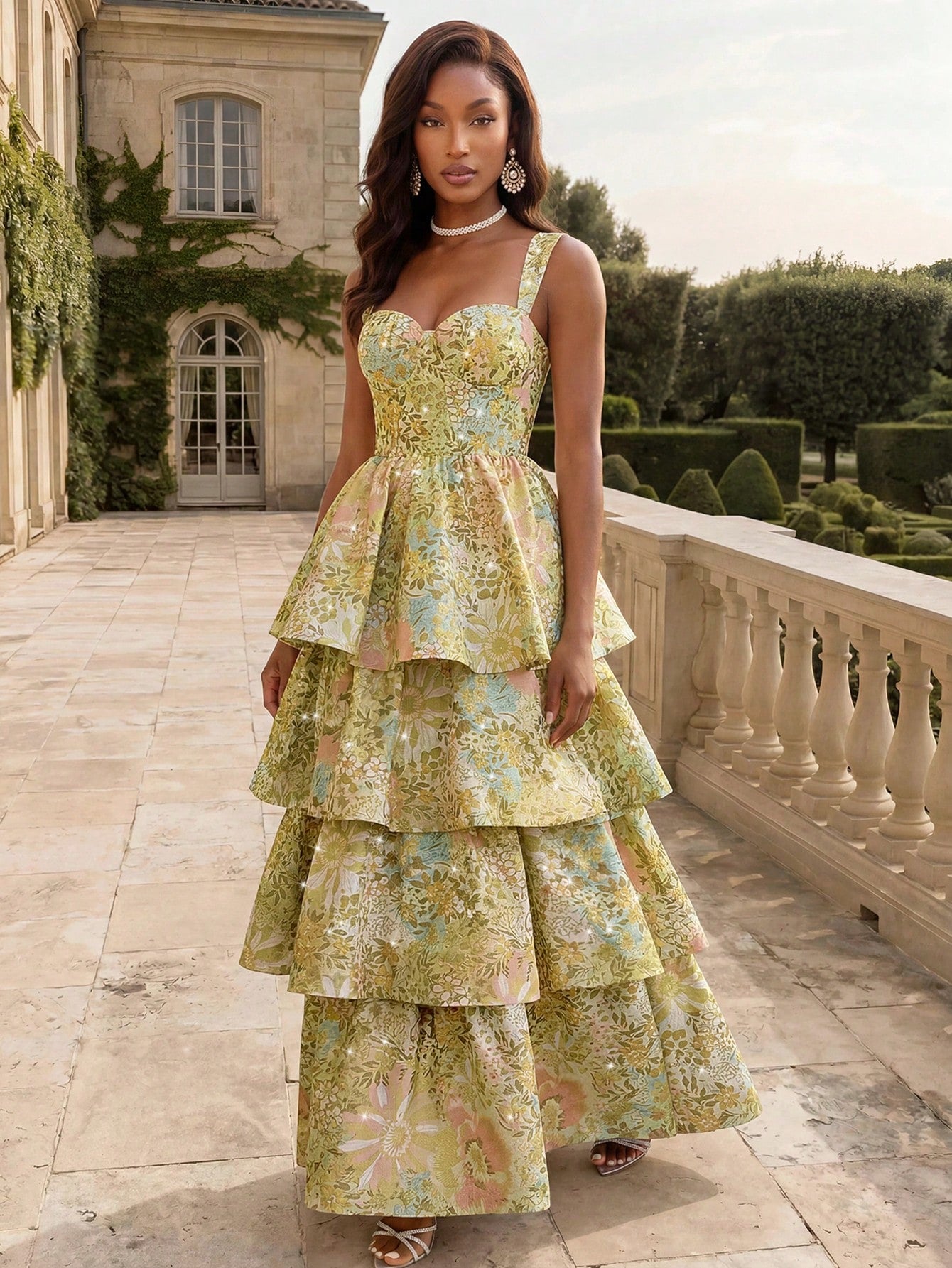 Savoree Elegant Rhinestone Bustier Tiered Dress, Sexy Outfit For Women, Summer, Beach, Festival, Holiday
