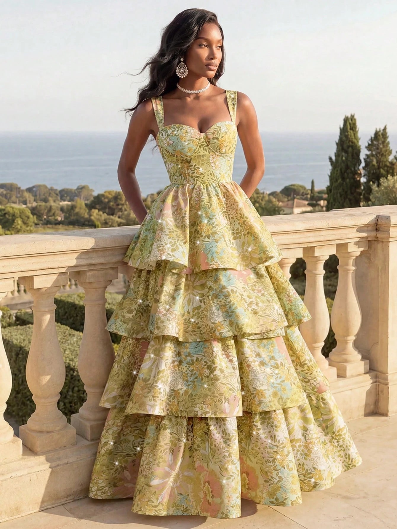 Savoree Elegant Rhinestone Bustier Tiered Dress, Sexy Outfit For Women, Summer, Beach, Festival, Holiday