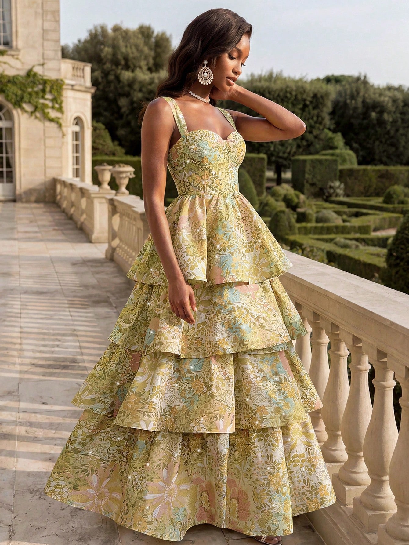 Savoree Elegant Rhinestone Bustier Tiered Dress, Sexy Outfit For Women, Summer, Beach, Festival, Holiday