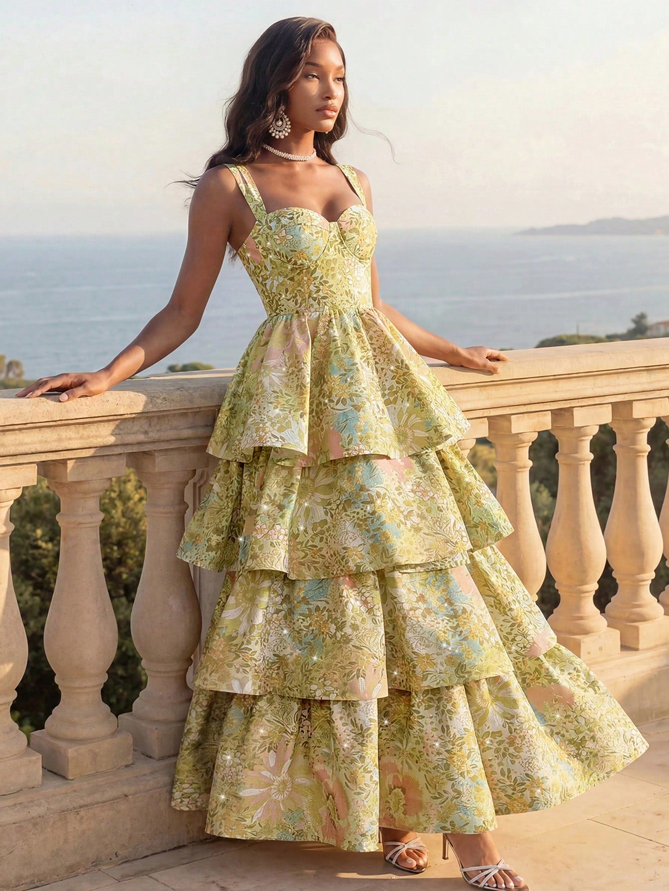 Savoree Elegant Rhinestone Bustier Tiered Dress, Sexy Outfit For Women, Summer, Beach, Festival, Holiday