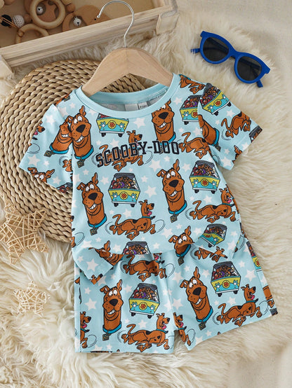 SCOOBY-DOO X Baby Boy Cartoon Print Short Sleeve Top And Shorts Pajama Set