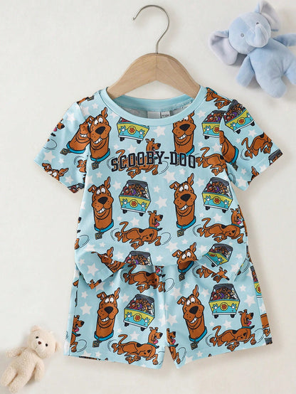 SCOOBY-DOO X Baby Boy Cartoon Print Short Sleeve Top And Shorts Pajama Set