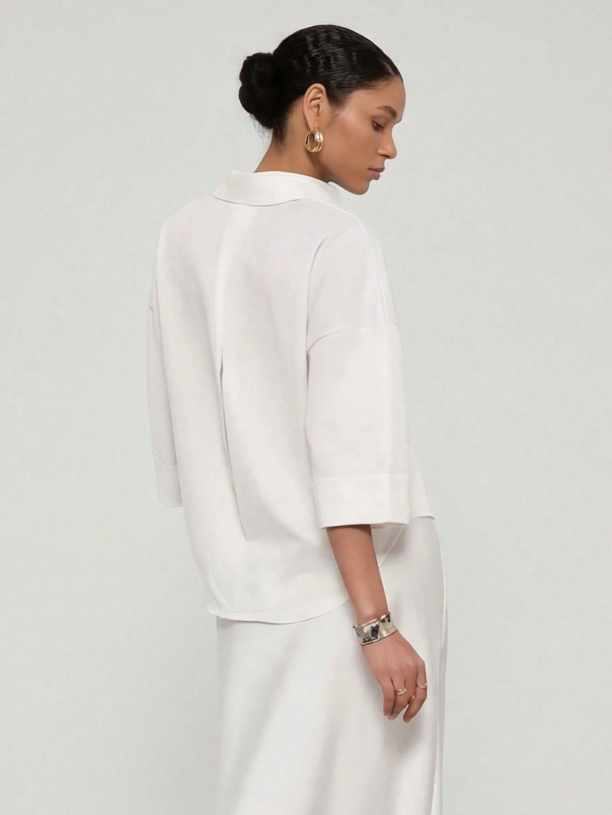 Se-Helo Simple And Casual Collared Shirt With Wide Sleeves For Women All Seasons White