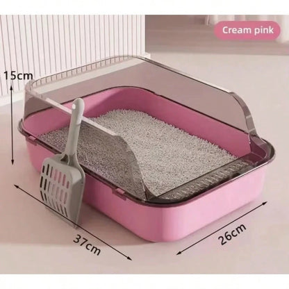 Semi-Enclosed Cat Litter Box, Splash-Proof Kitten Toilet Box, Pet Cleaning Box, High-Sided Design