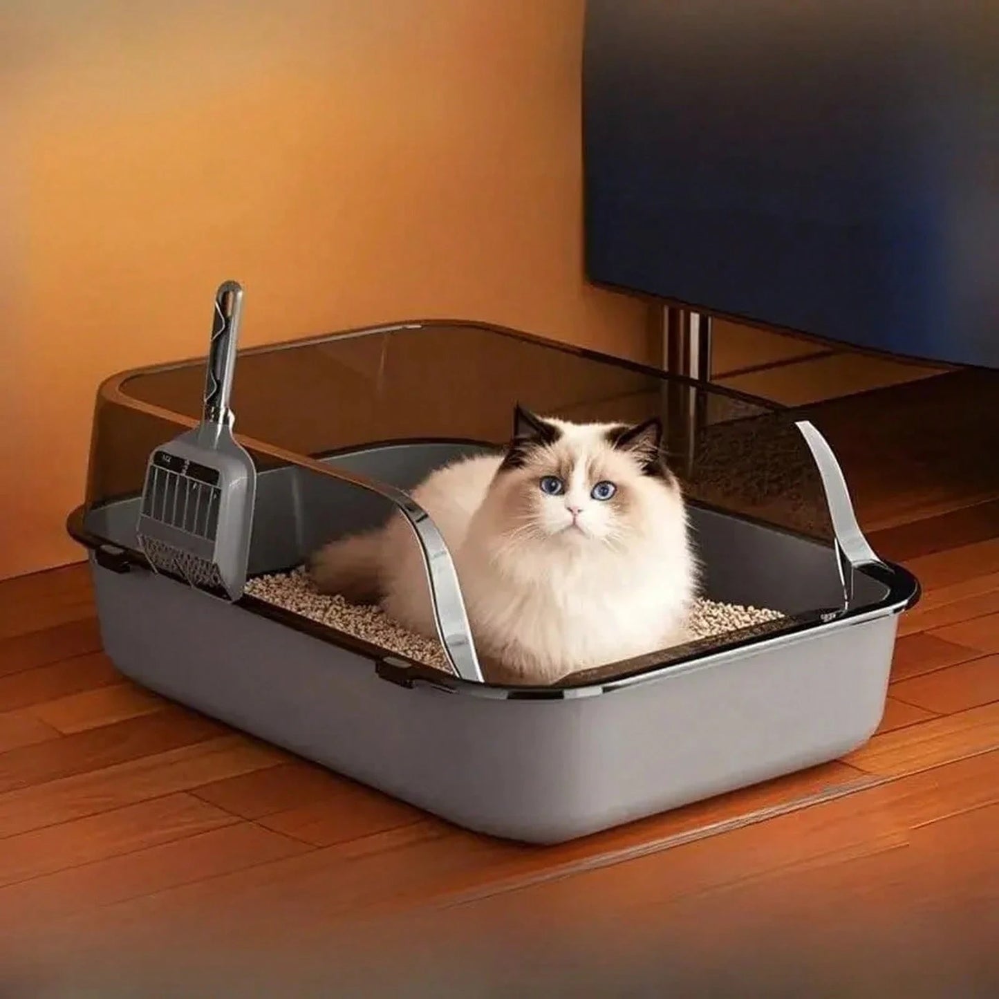 Semi-Enclosed Cat Litter Box, Splash-Proof Kitten Toilet Box, Pet Cleaning Box, High-Sided Design