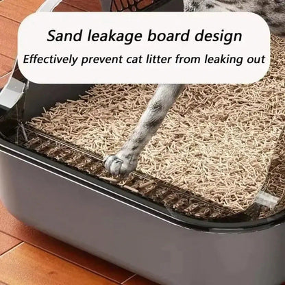 Semi-Enclosed Cat Litter Box, Splash-Proof Kitten Toilet Box, Pet Cleaning Box, High-Sided Design