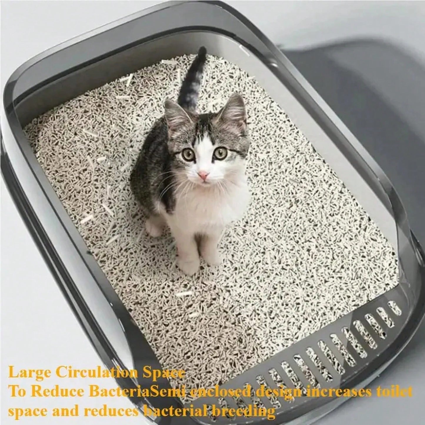 Semi-Enclosed Cat Litter Box, Splash-Proof Kitten Toilet Box, Pet Cleaning Box, High-Sided Design