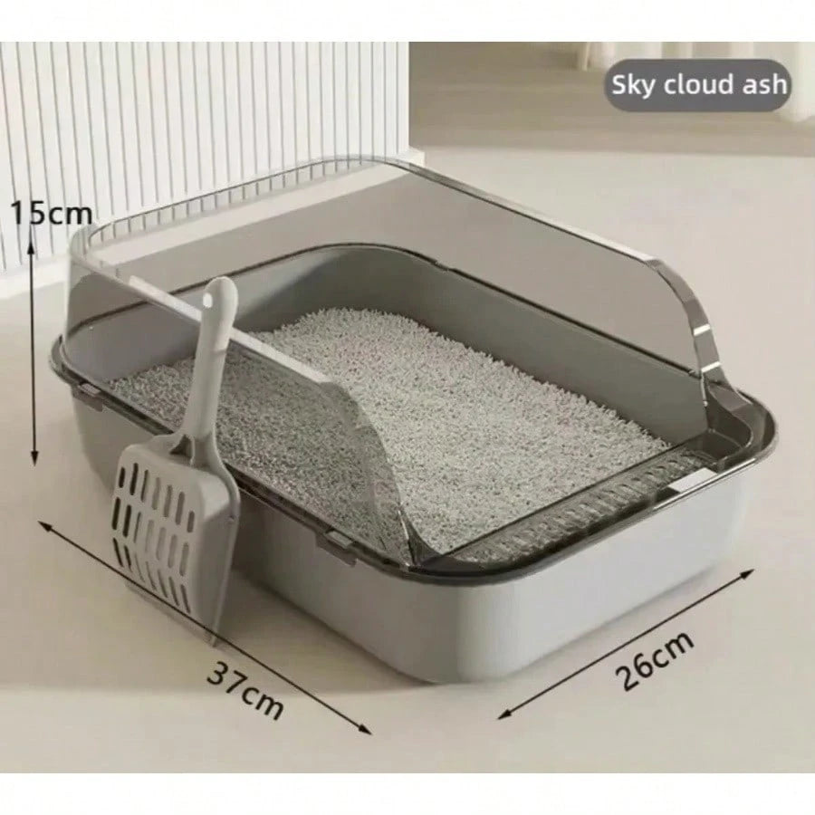 Semi-Enclosed Cat Litter Box, Splash-Proof Kitten Toilet Box, Pet Cleaning Box, High-Sided Design