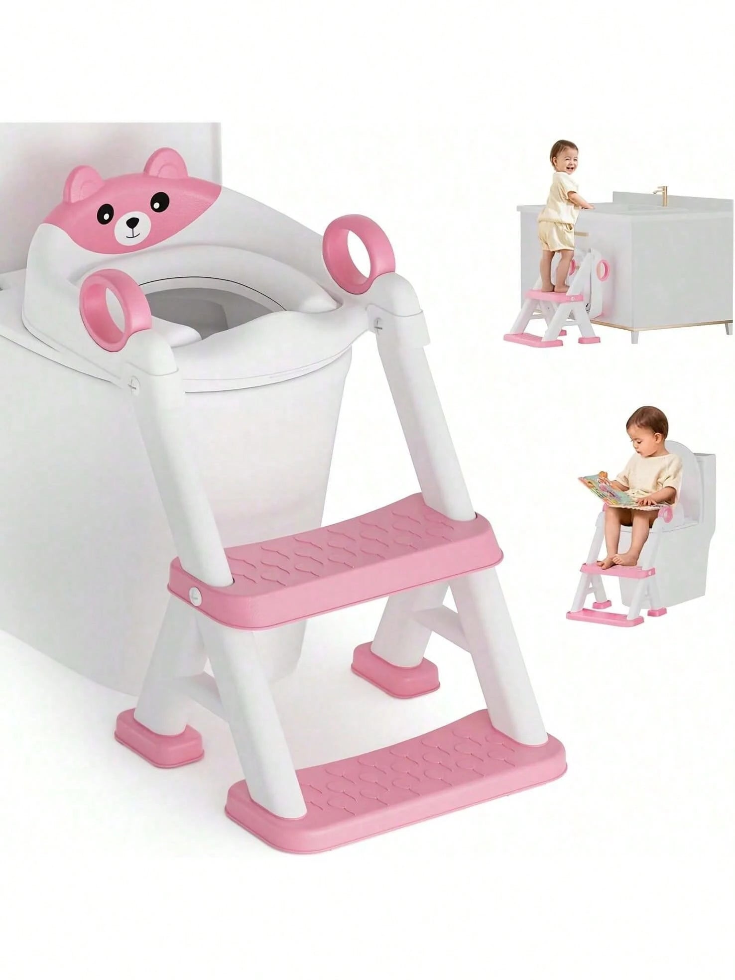 Senmeo 1 Piece Adjustable 2-In-1 Toddler Potty Training Ladder, Non-Slip Steps/Splash Guard/Waterproof Cushion, Portable, Durable