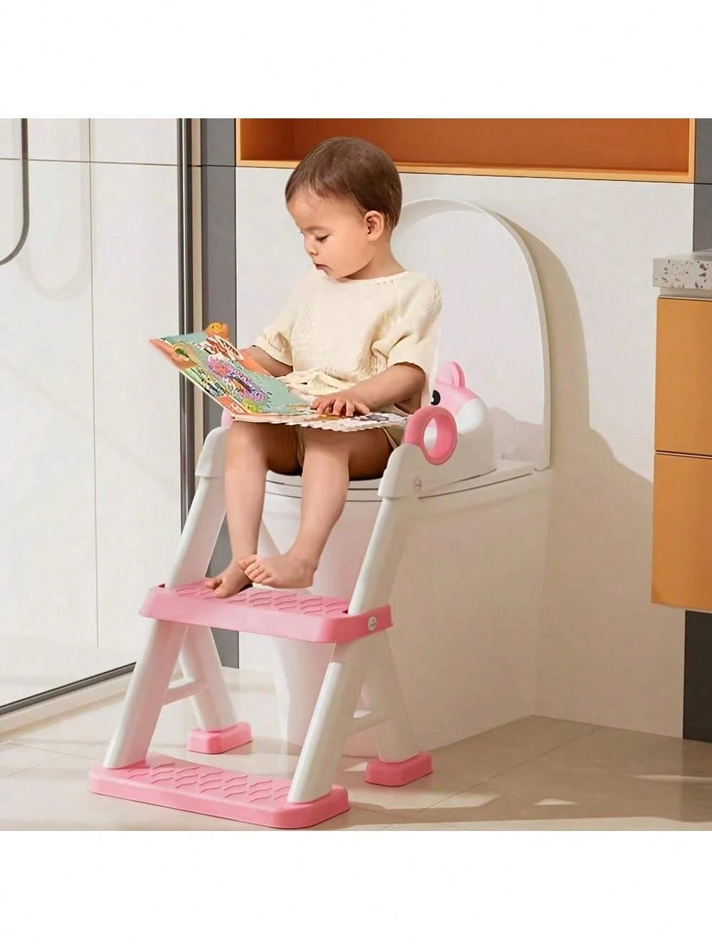 Senmeo 1 Piece Adjustable 2-In-1 Toddler Potty Training Ladder, Non-Slip Steps/Splash Guard/Waterproof Cushion, Portable, Durable