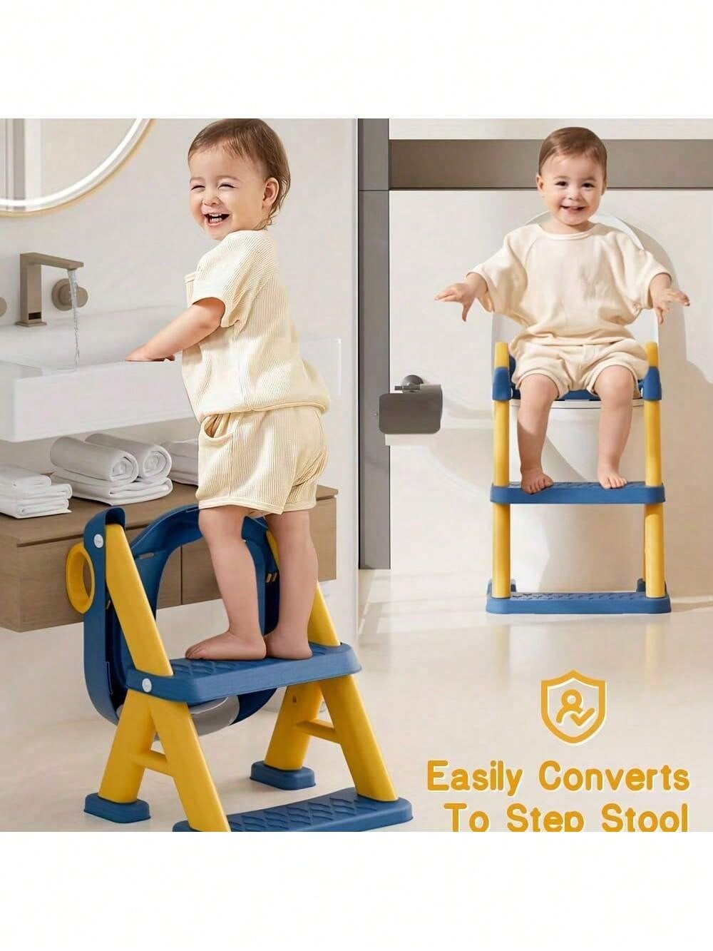 Senmeo 1 Piece Adjustable 2-In-1 Toddler Potty Training Ladder, Non-Slip Steps/Splash Guard/Waterproof Cushion, Portable, Durable