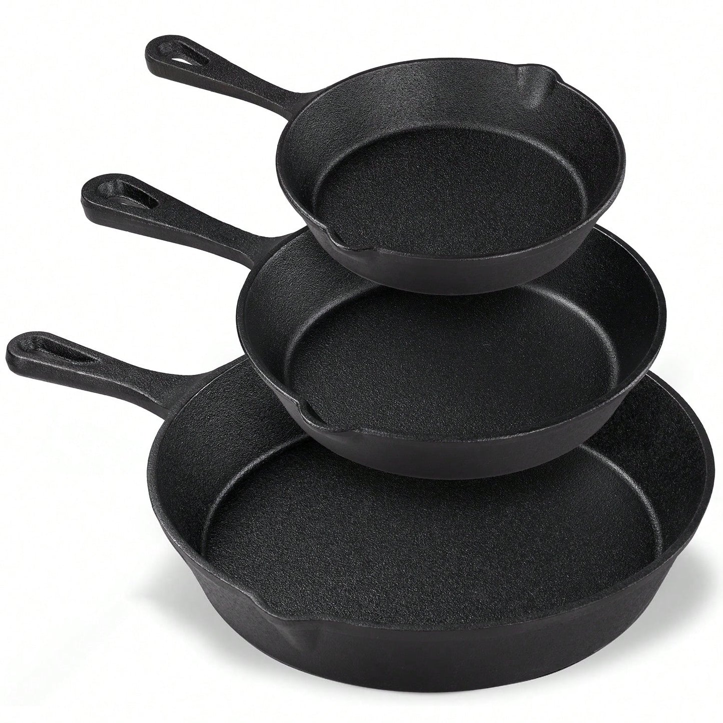 Senmeo Cast Iron Skillet 3-Piece Set- Heavy-Duty Professional Restaurant Chef Quality Pre-Seasoned Pan Cookware Set- 10", 8", 6" Pans- For Frying, Saute, Cooking, Pizza & More,Black