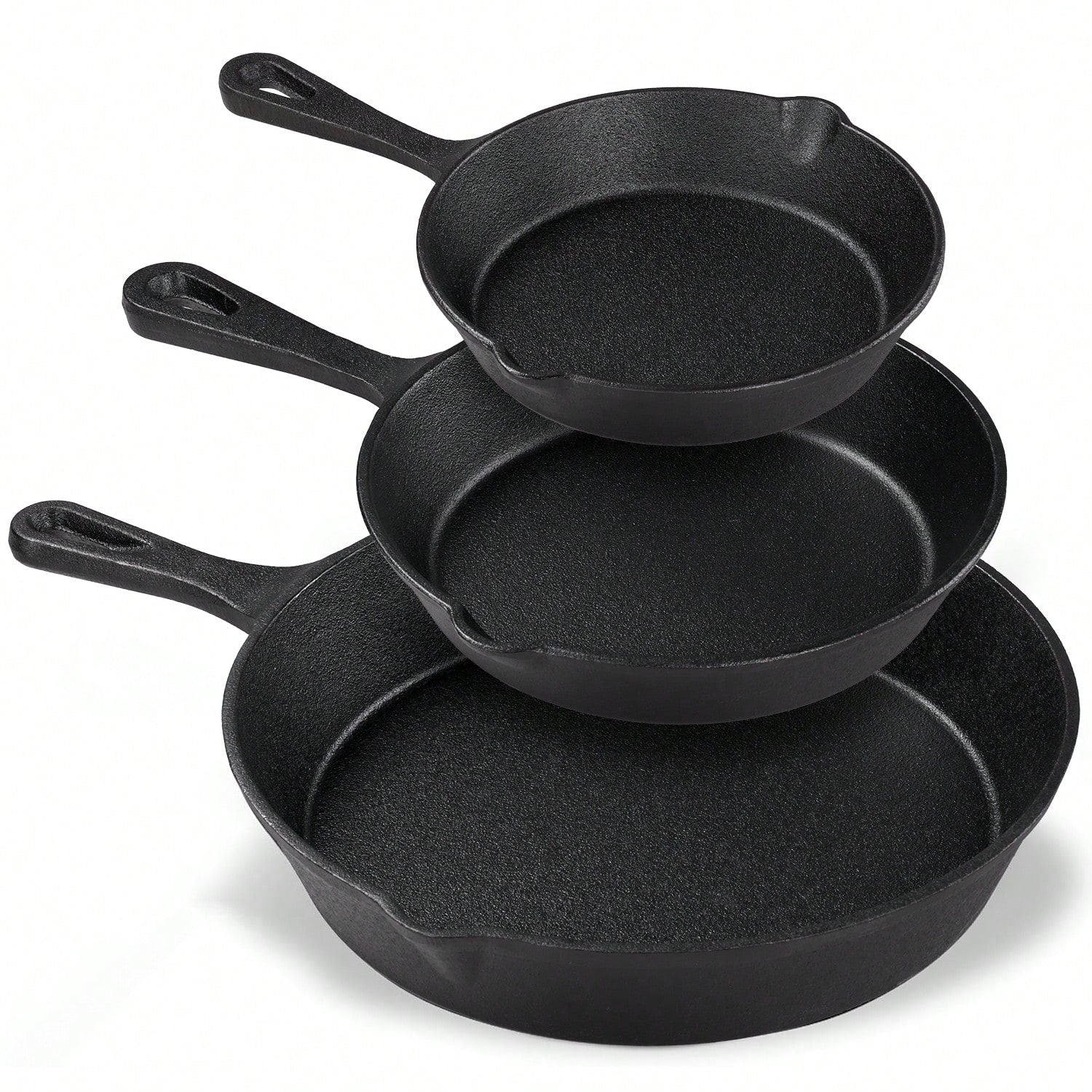 Senmeo Cast Iron Skillet 3-Piece Set- Heavy-Duty Professional Restaurant Chef Quality Pre-Seasoned Pan Cookware Set- 10", 8", 6" Pans- For Frying, Saute, Cooking, Pizza & More,Black