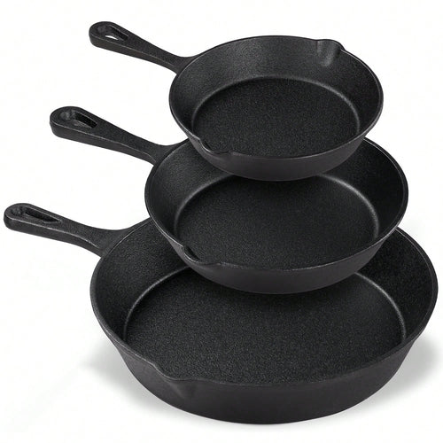 Senmeo Cast Iron Skillet 3-Piece Set- Heavy-Duty Professional Restaurant Chef Quality Pre-Seasoned Pan Cookware Set- 10", 8", 6" Pans- For Frying, Saute, Cooking, Pizza & More,Black