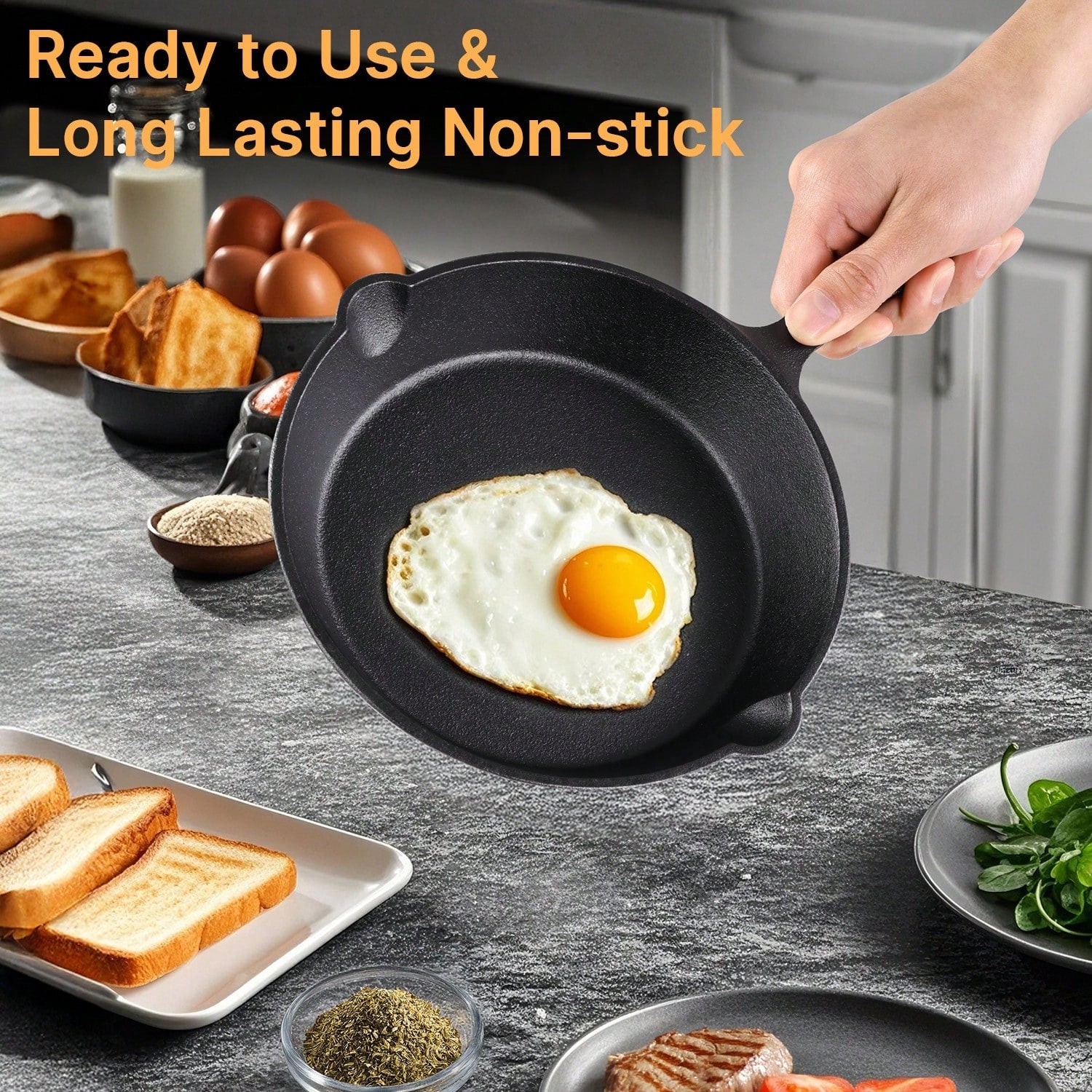 Senmeo Cast Iron Skillet 3-Piece Set- Heavy-Duty Professional Restaurant Chef Quality Pre-Seasoned Pan Cookware Set- 10", 8", 6" Pans- For Frying, Saute, Cooking, Pizza & More,Black