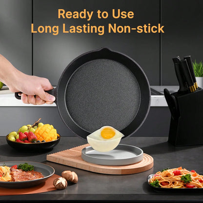 Senmeo Cast Iron Skillet 3-Piece Set- Heavy-Duty Professional Restaurant Chef Quality Pre-Seasoned Pan Cookware Set- 10", 8", 6" Pans- For Frying, Saute, Cooking, Pizza & More,Black