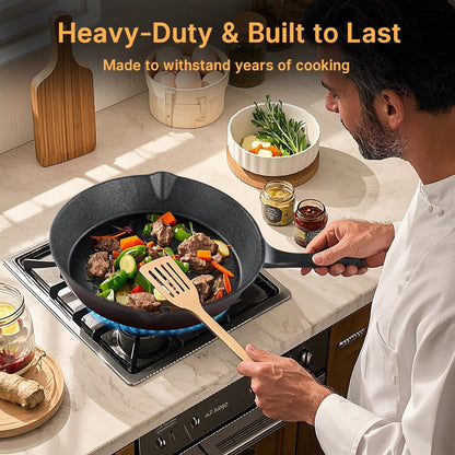 Senmeo Cast Iron Skillet 3-Piece Set- Heavy-Duty Professional Restaurant Chef Quality Pre-Seasoned Pan Cookware Set- 10", 8", 6" Pans- For Frying, Saute, Cooking, Pizza & More,Black