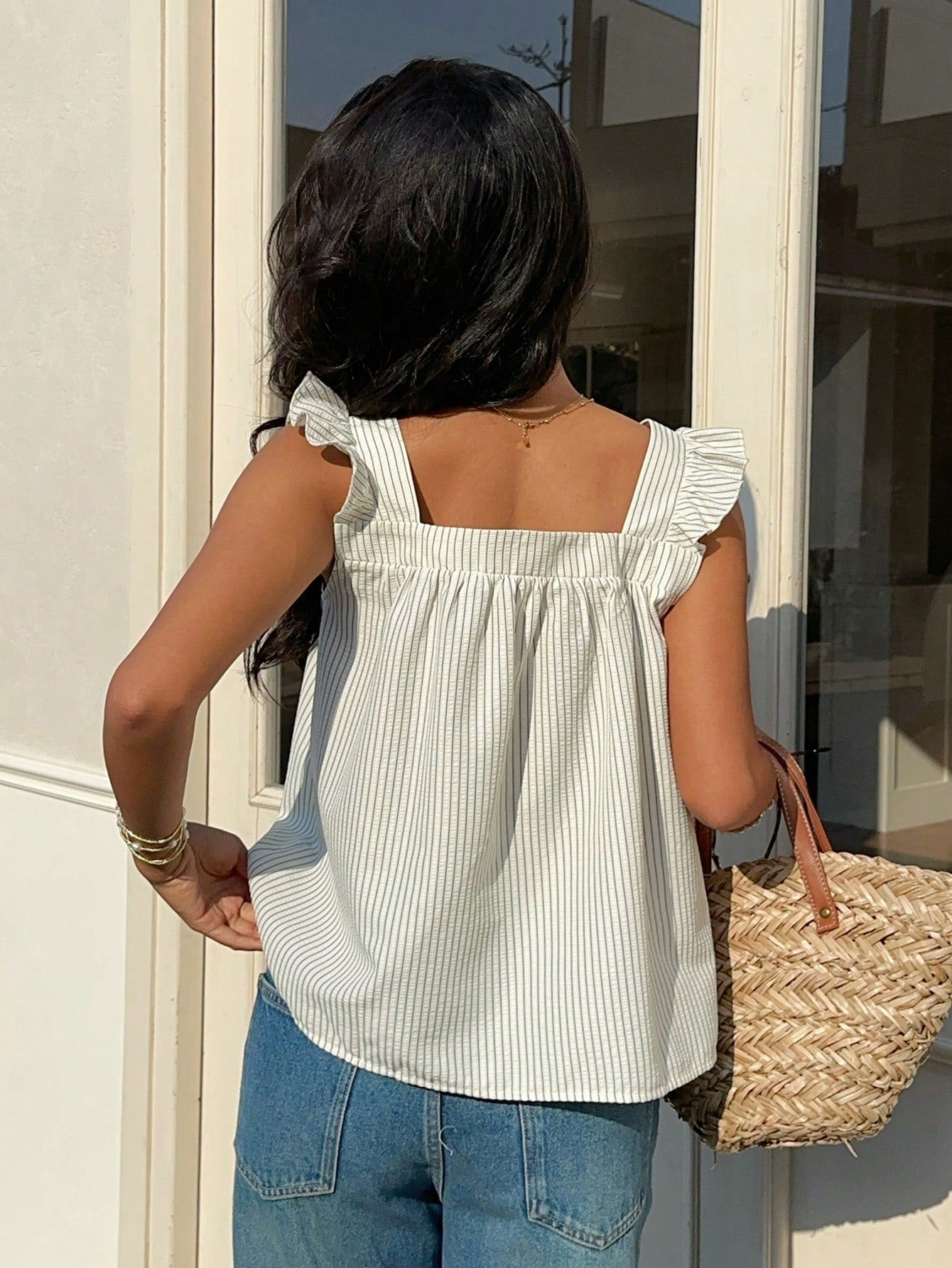 Serisse Women's White Summer Cute Picnic Top, French-Style Square Neck Ruffle Sleeveless Babydoll Top, Elegant Cute Casual Beach Brunch Vacation