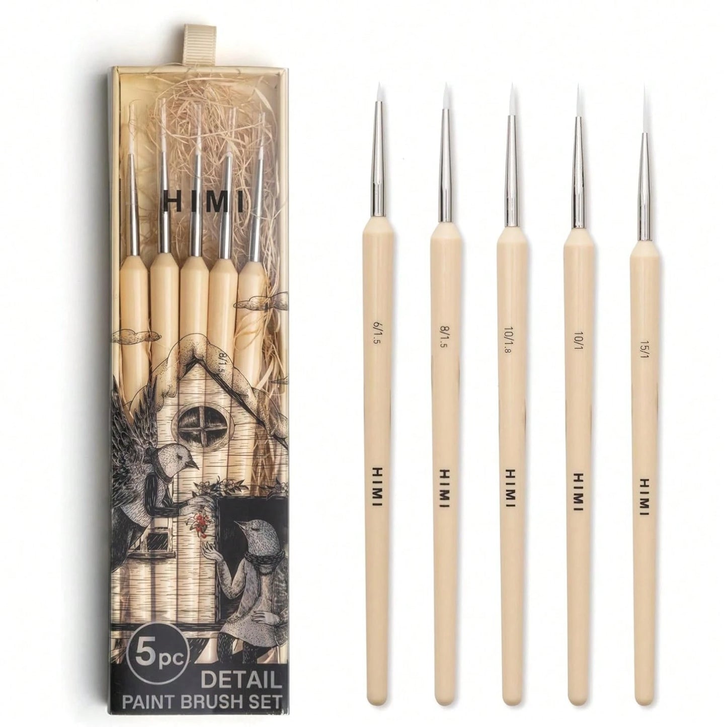 Set 5 Pcs Gouache/Paint Detail Brushes For Acrylic Oil Watercolor Face & Body Gouache Painting Nice Gift Art Hobbyist,Adults (Yellow, Detail Brush)