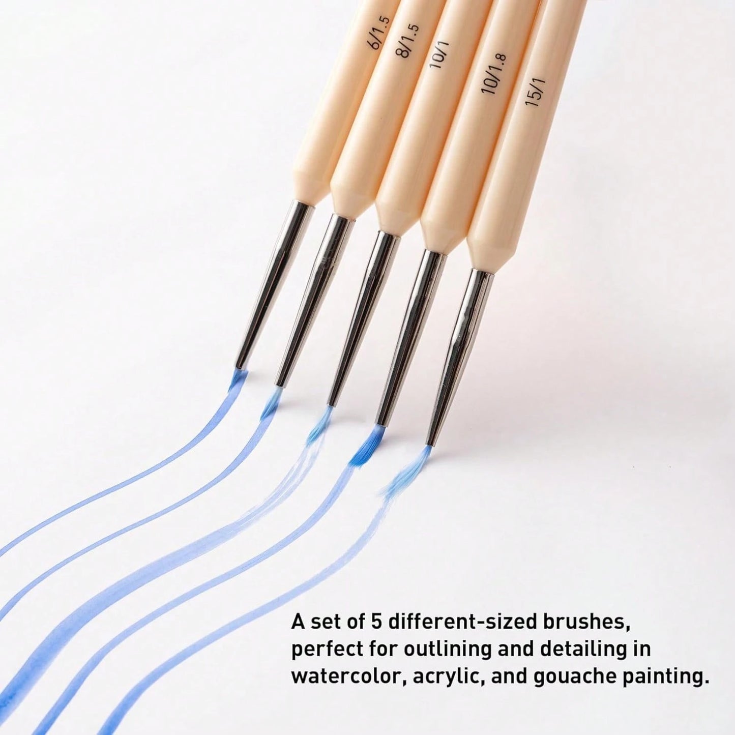 Set 5 Pcs Gouache/Paint Detail Brushes For Acrylic Oil Watercolor Face & Body Gouache Painting Nice Gift Art Hobbyist,Adults (Yellow, Detail Brush)