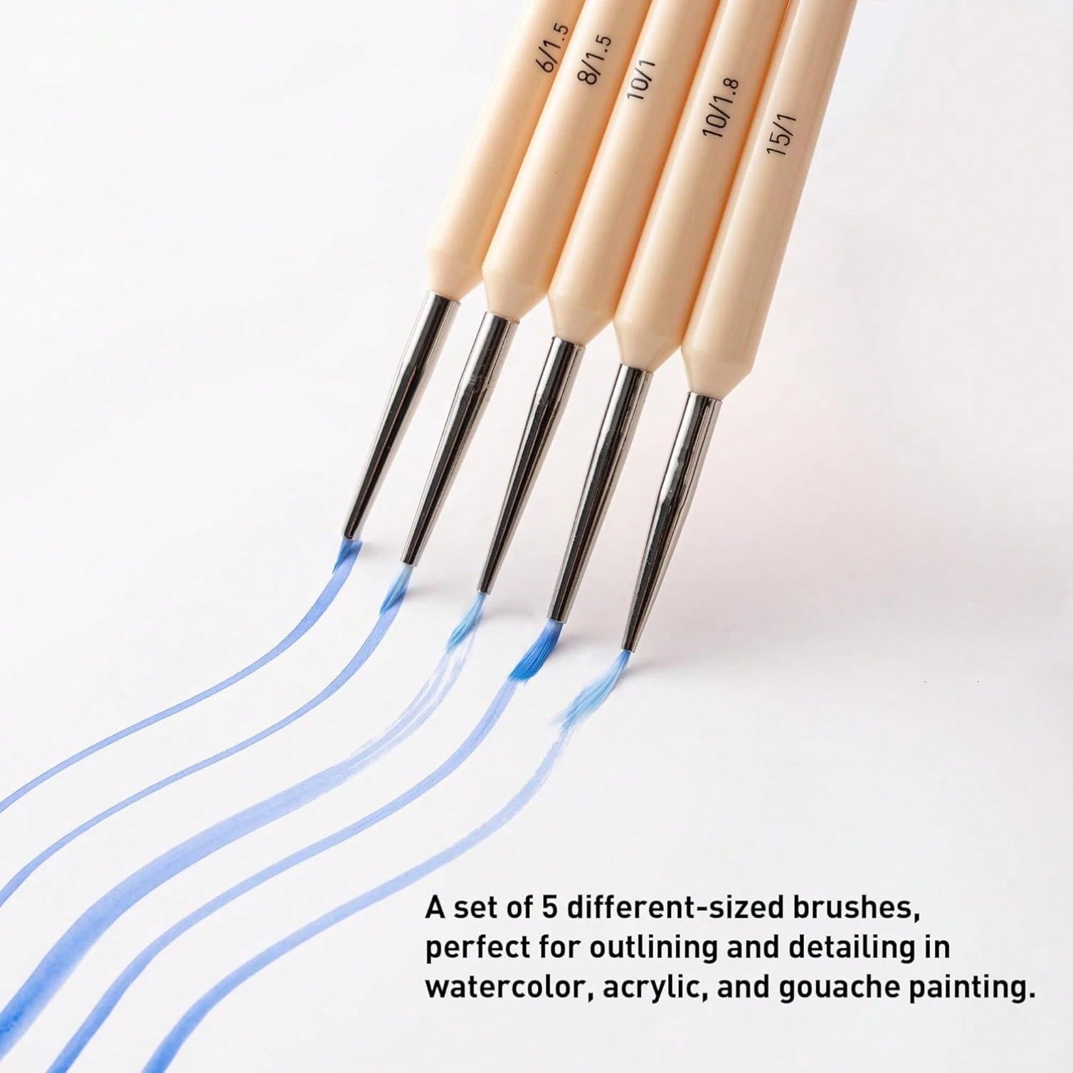 Set 5 Pcs Gouache/Paint Detail Brushes For Acrylic Oil Watercolor Face & Body Gouache Painting Nice Gift Art Hobbyist,Adults (Yellow, Detail Brush)