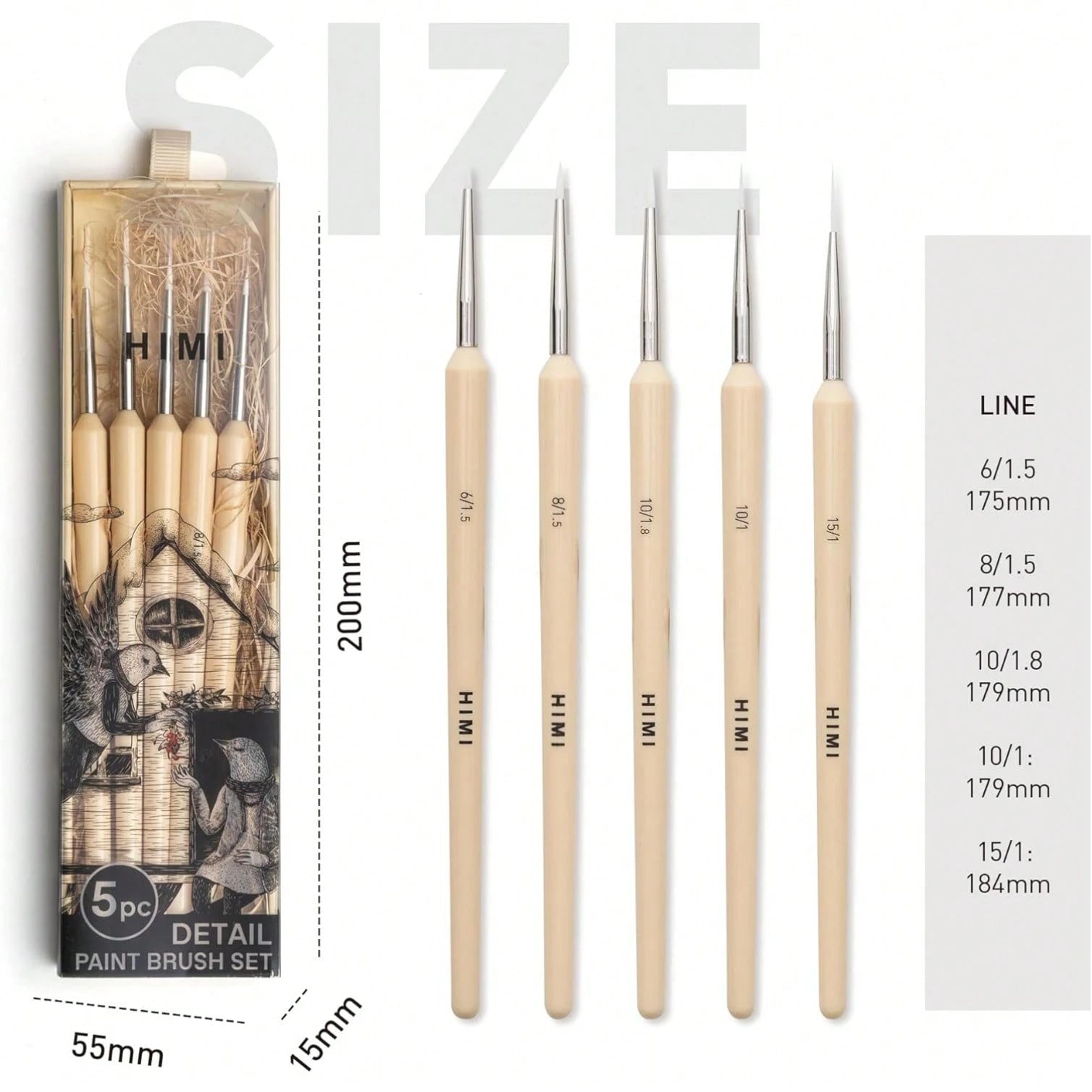 Set 5 Pcs Gouache/Paint Detail Brushes For Acrylic Oil Watercolor Face & Body Gouache Painting Nice Gift Art Hobbyist,Adults (Yellow, Detail Brush)