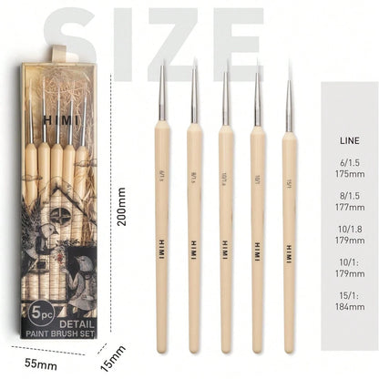 Set 5 Pcs Gouache/Paint Detail Brushes For Acrylic Oil Watercolor Face & Body Gouache Painting Nice Gift Art Hobbyist,Adults (Yellow, Detail Brush)