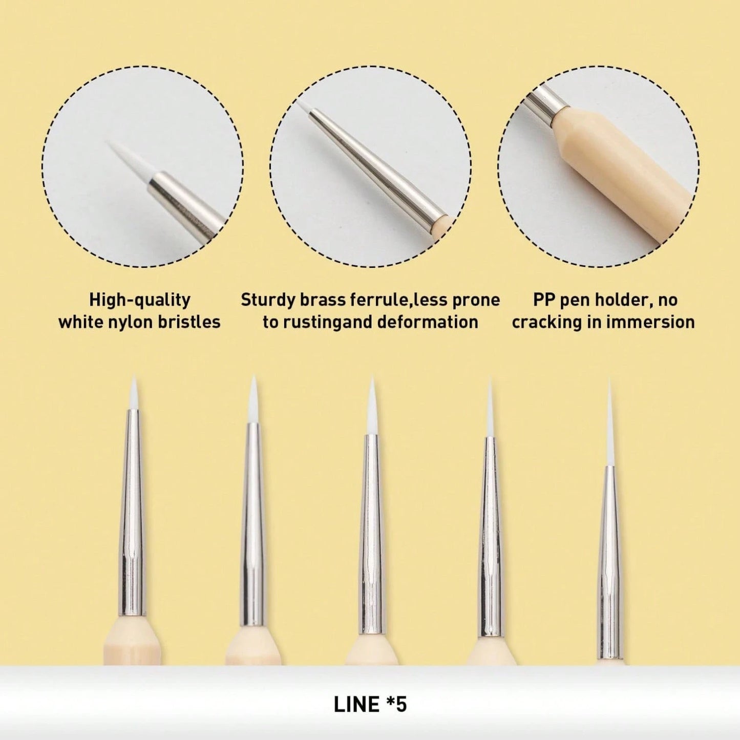Set 5 Pcs Gouache/Paint Detail Brushes For Acrylic Oil Watercolor Face & Body Gouache Painting Nice Gift Art Hobbyist,Adults (Yellow, Detail Brush)