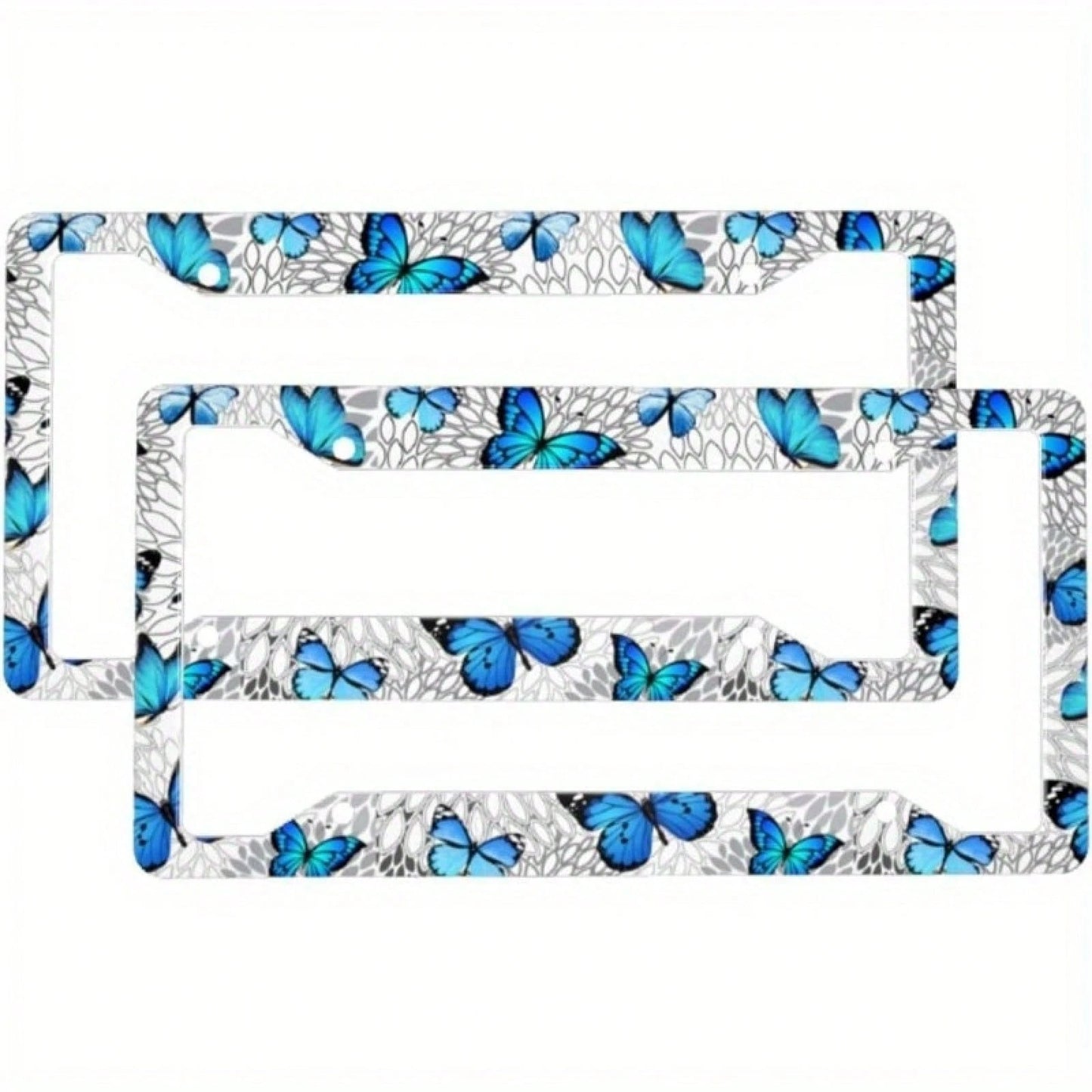 Set Of 2 Blue Butterfly-Themed License Plate Frames For Cars, Featuring A Unique Design And Including Bolts And Washer Caps, Suitable For US Vehicles With 4 Holes