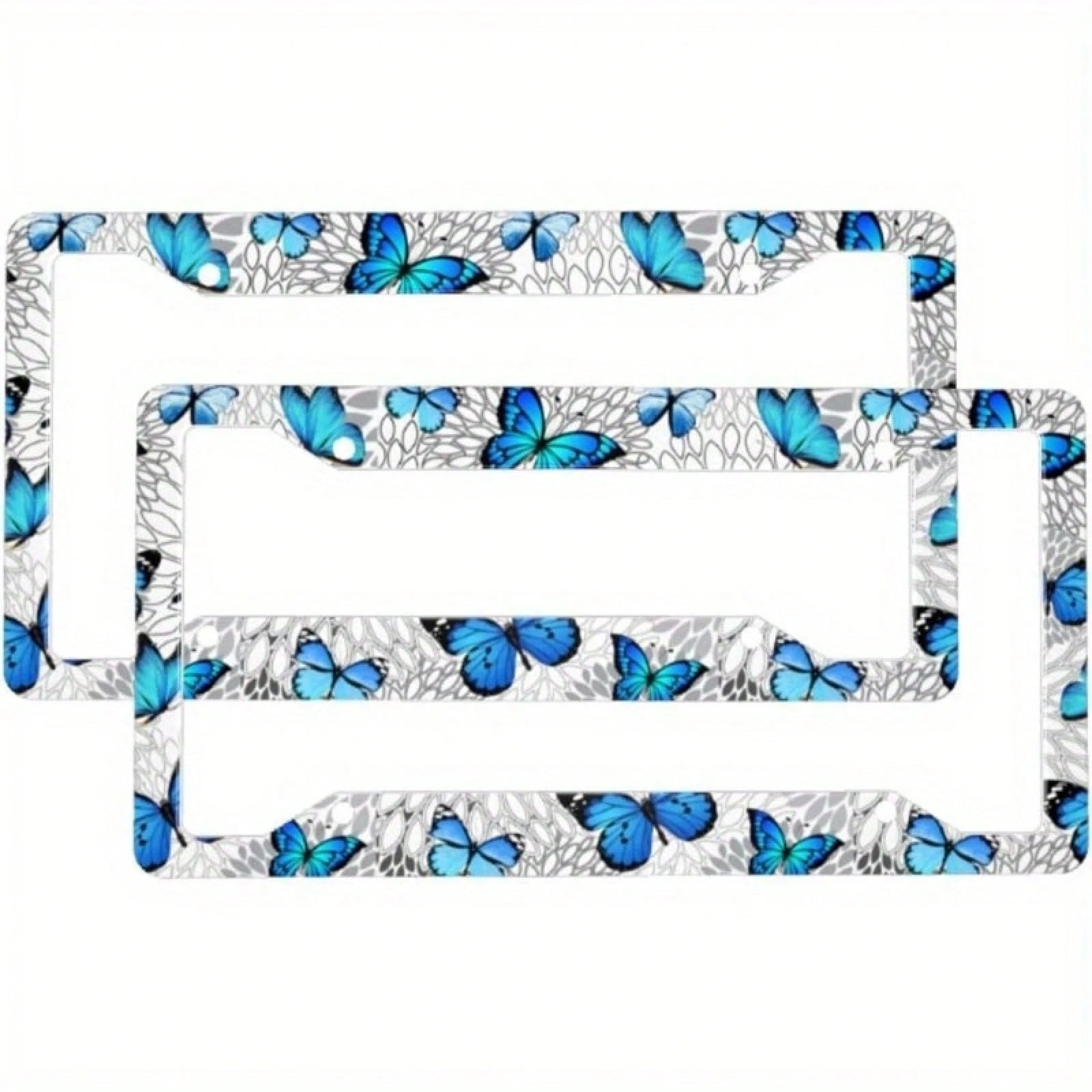 Set Of 2 Blue Butterfly-Themed License Plate Frames For Cars, Featuring A Unique Design And Including Bolts And Washer Caps, Suitable For US Vehicles With 4 Holes