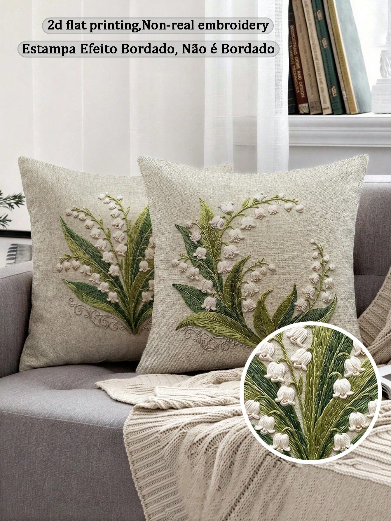 shangxia 2pcs Lily Of The Valley Pattern Pillow Covers, Vintage Botanical Embroidery Print Cushion Covers, Suitable For Living Room, Bedroom, Holidays, Parties (No Pillow Insert) (No Embroidery) (Mult