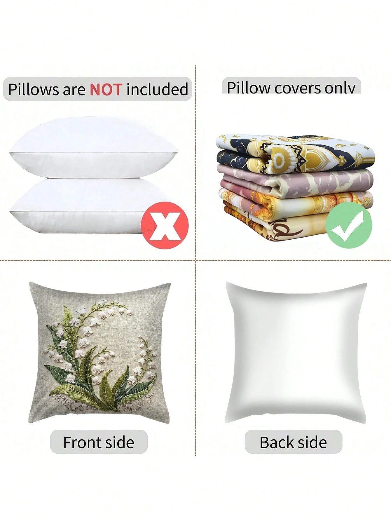 shangxia 2pcs Lily Of The Valley Pattern Pillow Covers, Vintage Botanical Embroidery Print Cushion Covers, Suitable For Living Room, Bedroom, Holidays, Parties (No Pillow Insert) (No Embroidery) (Mult