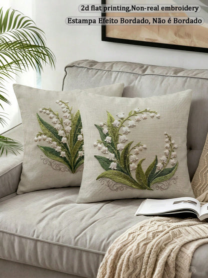 shangxia 2pcs Lily Of The Valley Pattern Pillow Covers, Vintage Botanical Embroidery Print Cushion Covers, Suitable For Living Room, Bedroom, Holidays, Parties (No Pillow Insert) (No Embroidery) (Mult