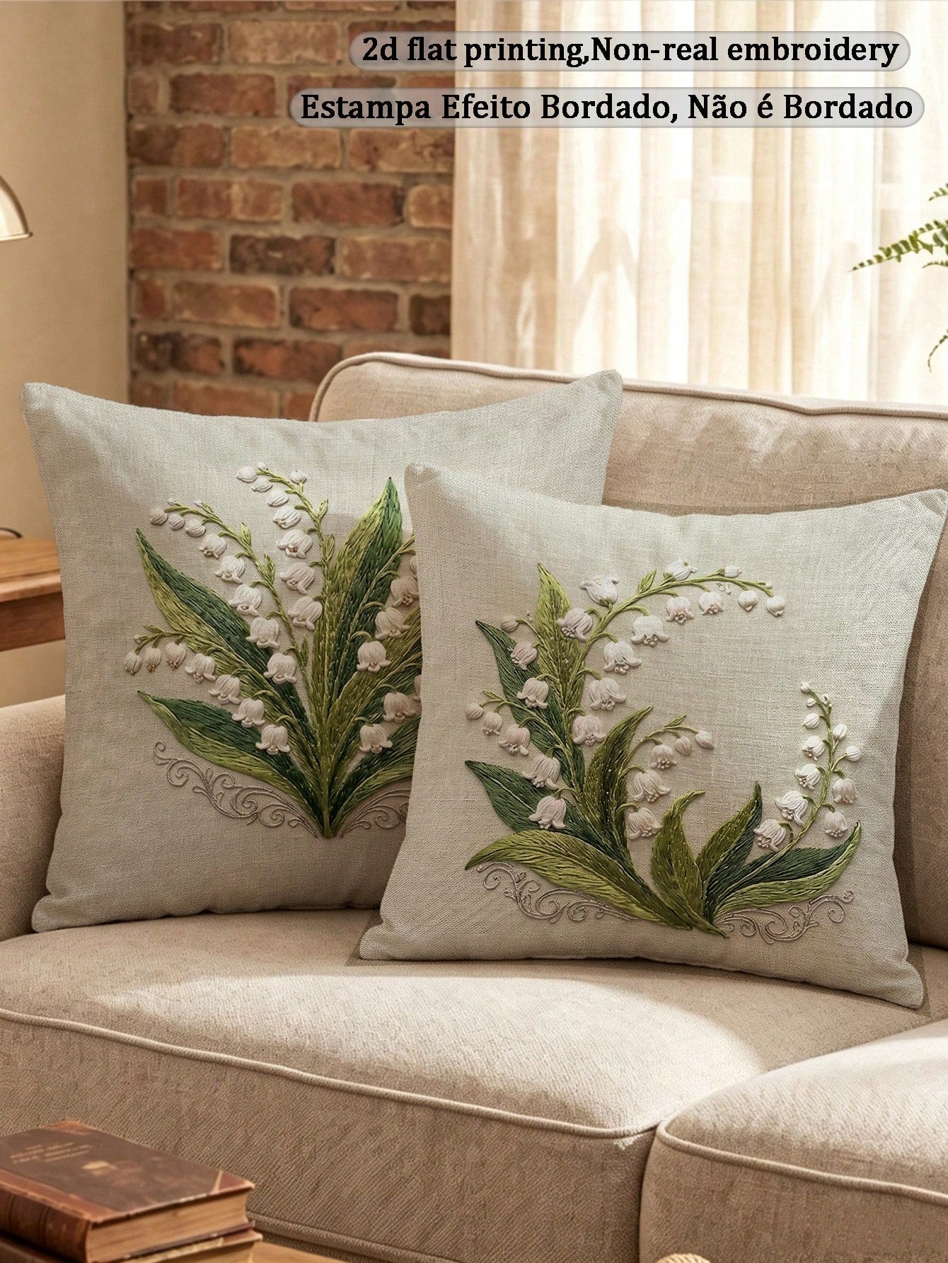 shangxia 2pcs Lily Of The Valley Pattern Pillow Covers, Vintage Botanical Embroidery Print Cushion Covers, Suitable For Living Room, Bedroom, Holidays, Parties (No Pillow Insert) (No Embroidery) (Mult