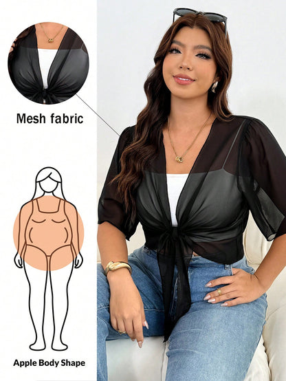 Shapeblank Plus Size Women's Spring/Summer Fashion Casual Traditional Sexy Loose Comfortable Chiffon Fabric Protection Cardigan, Black Top, Outdoor Formal Night