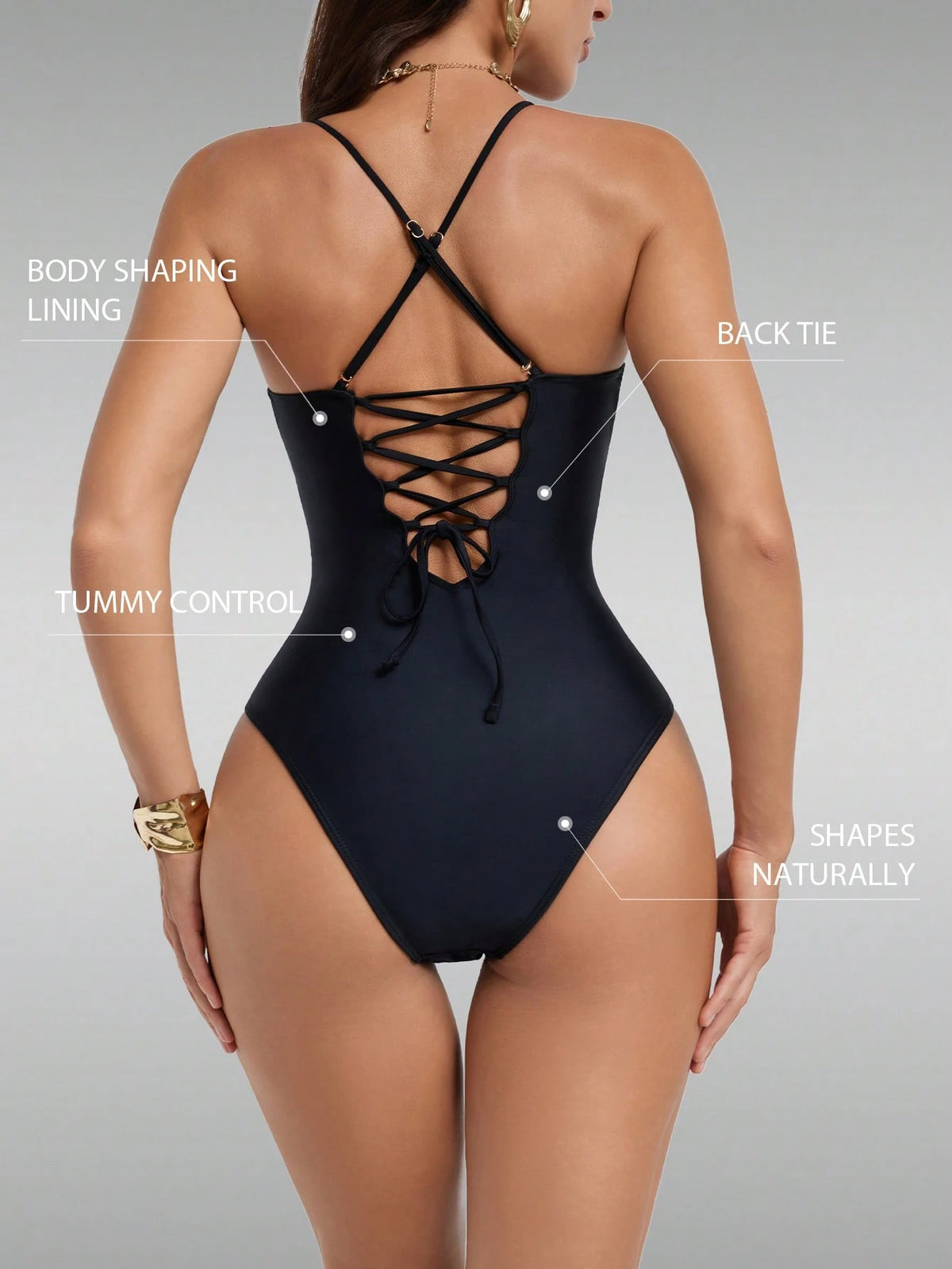 Shapewave Women's Solid Color Backless Criss-Cross Strap One-Piece Swimsuit