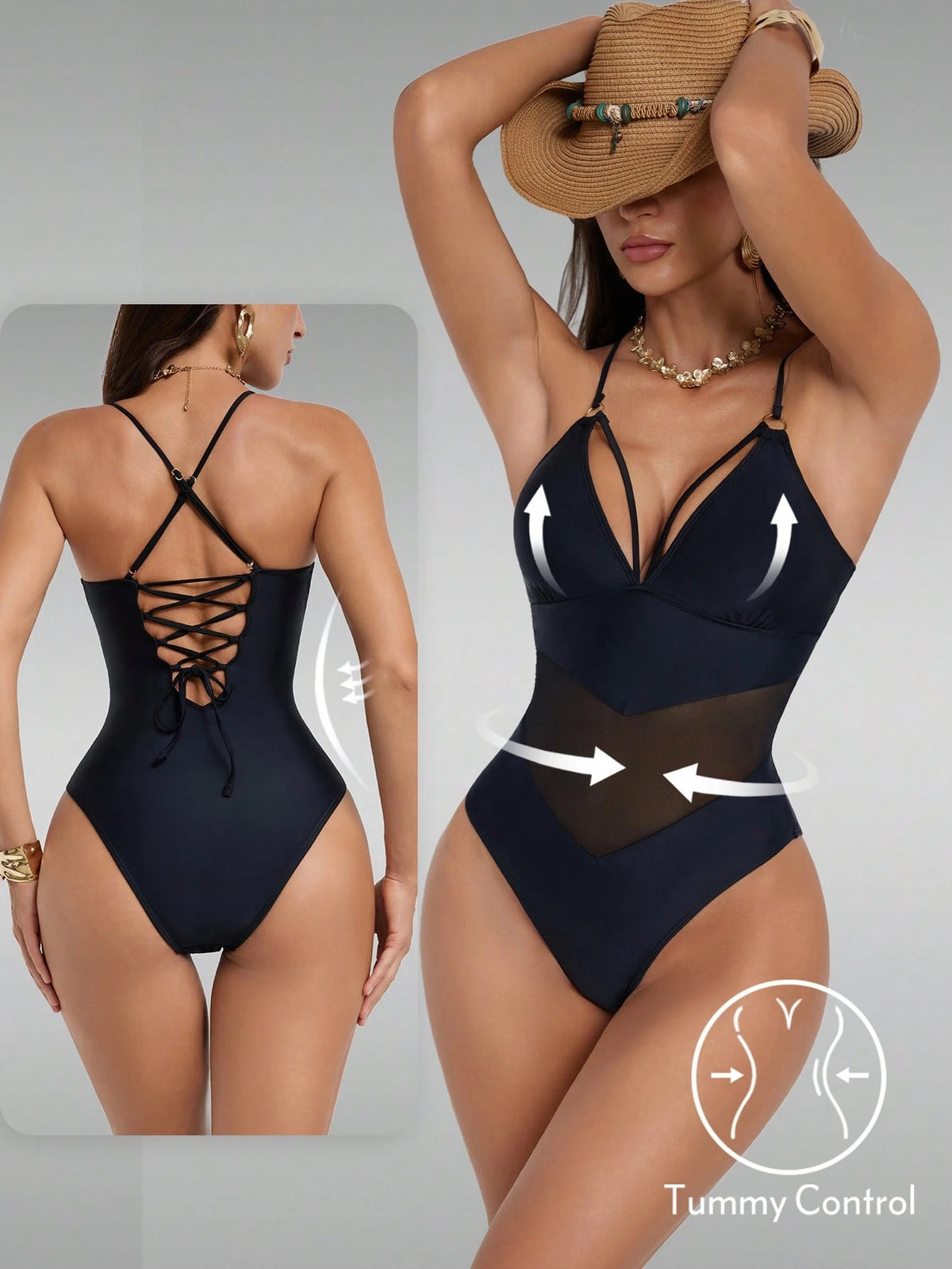 Shapewave Women's Solid Color Backless Criss-Cross Strap One-Piece Swimsuit