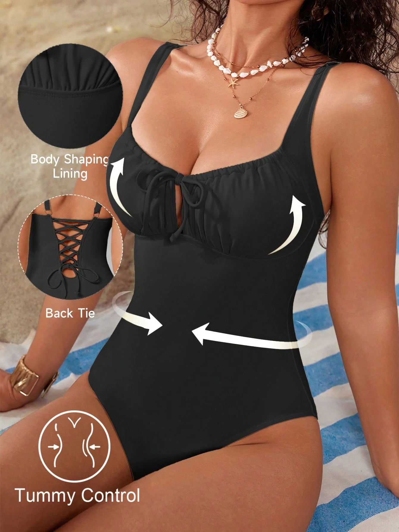 Shapewave Women's Summer Beach Spaghetti Strap Crisscross One-Piece Swimsuit Black Sexy