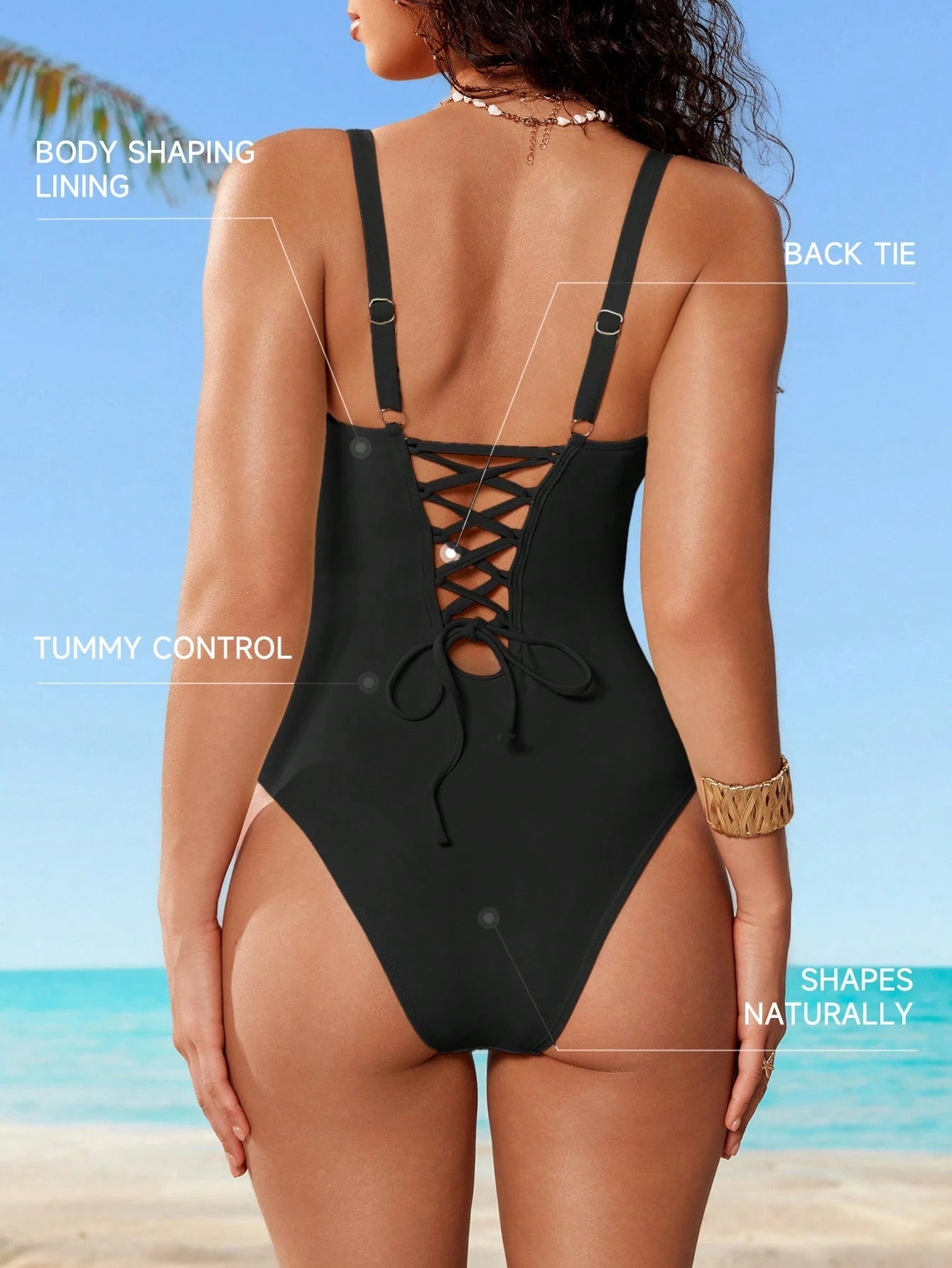 Shapewave Women's Summer Beach Spaghetti Strap Crisscross One-Piece Swimsuit Black Sexy