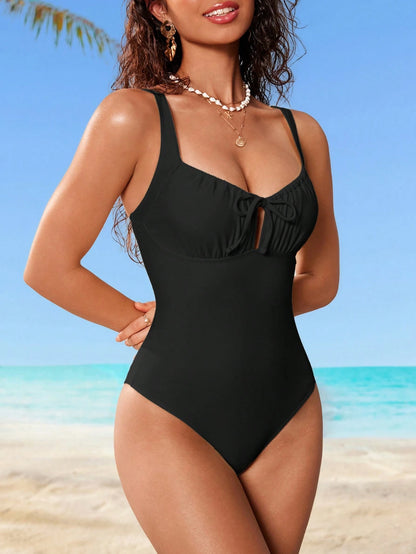 Shapewave Women's Summer Beach Spaghetti Strap Crisscross One-Piece Swimsuit Black Sexy