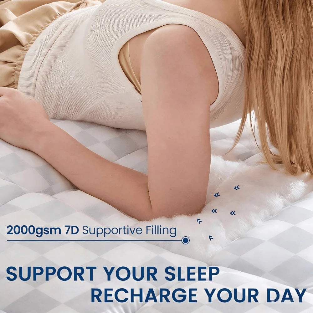Sheet&Joy Extra Thick Mattress Topper With Cooling Suitable For Bed Sizes, 2000GSM Filling, Quilted Fitted Cover, Deep Pocket (Up To 21"), Machine Washable Bed Pad Protector, Suitable For Mattress Cov