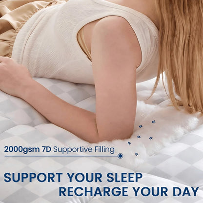 Sheet&Joy Extra Thick Mattress Topper With Cooling Suitable For Bed Sizes, 2000GSM Filling, Quilted Fitted Cover, Deep Pocket (Up To 21"), Machine Washable Bed Pad Protector, Suitable For Mattress Cov