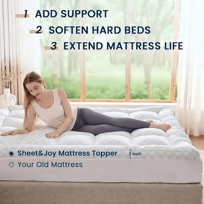 Sheet&Joy Extra Thick Mattress Topper With Cooling Suitable For Bed Sizes, 2000GSM Filling, Quilted Fitted Cover, Deep Pocket (Up To 21"), Machine Washable Bed Pad Protector, Suitable For Mattress Cov