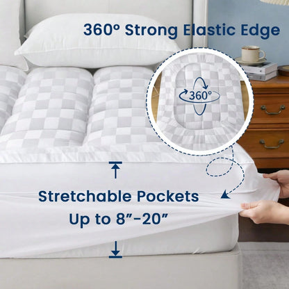 Sheet&Joy Extra Thick Mattress Topper With Cooling Suitable For Bed Sizes, 2000GSM Filling, Quilted Fitted Cover, Deep Pocket (Up To 21"), Machine Washable Bed Pad Protector, Suitable For Mattress Cov