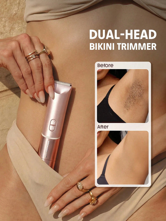 SHEGLAM HAIR Smooth Moves Dual-Head Electric Bikini Trimmer,Women Electric Shaver Fast,Gentle & Smooth,IPX7 Waterproof,Built-In LED Light,Dry Shave/Wet Shave,No Nicks/Cuts,No Ingrown Hairs,No Razor Bu